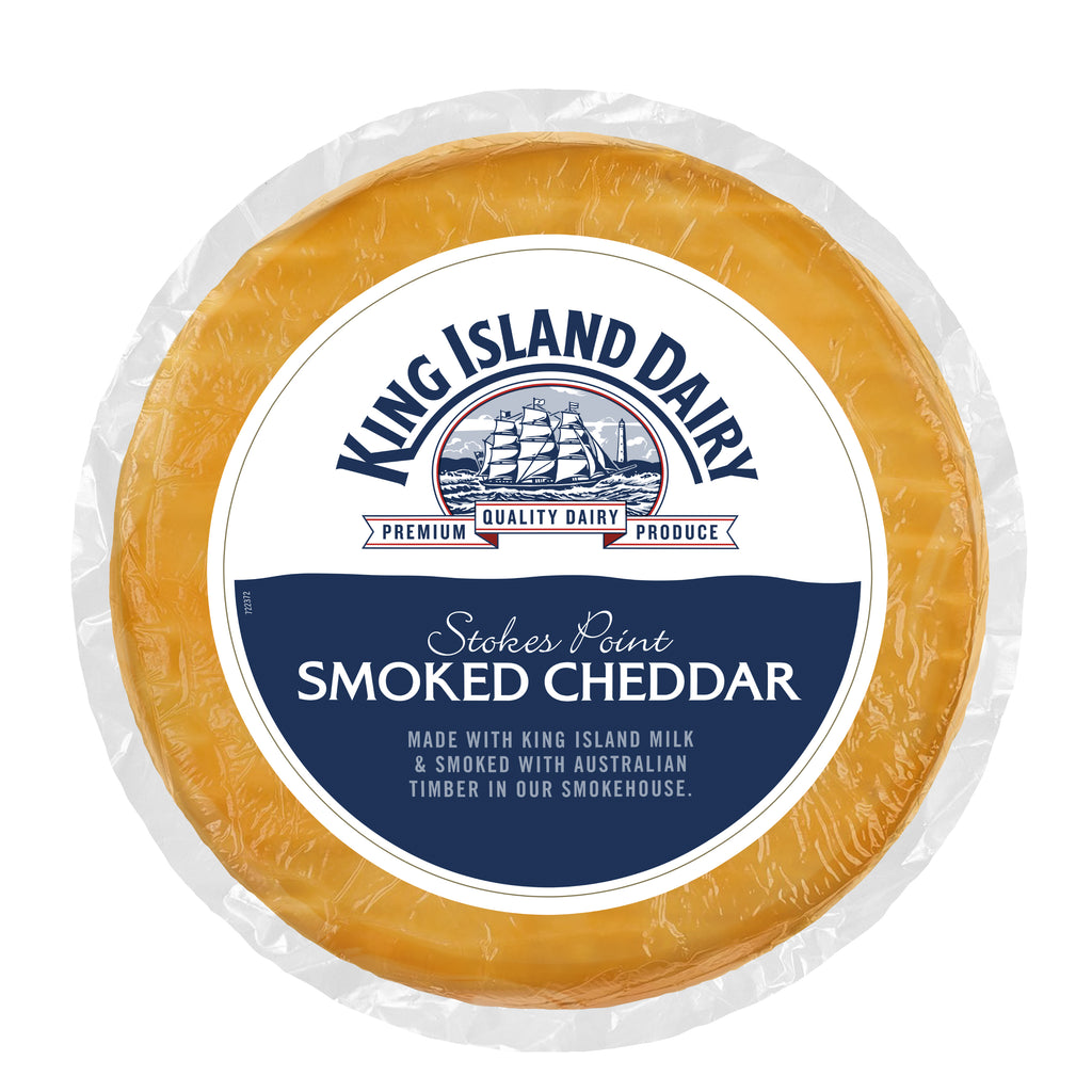 Stokes Cheddar Smoked RW Priced Per kg, approx 2.9kg (Pre Order 5/7 days) King Island Dairy