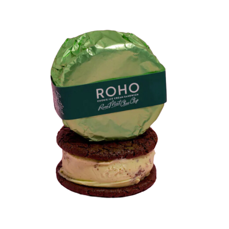 River Mint Choc Chip GF & DF Icecream Sandwich 175g x 56pcs Carton Frozen Roho (Pre order 5 days)