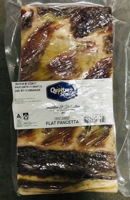 Pancetta Whole Flat Skinless Free Range RW Priced per kg, approx 1kg Quattro Stelle