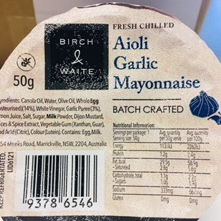 Mayonnaise Garlic Aioli Portion Control 90x50g Box Birch &  Waite
