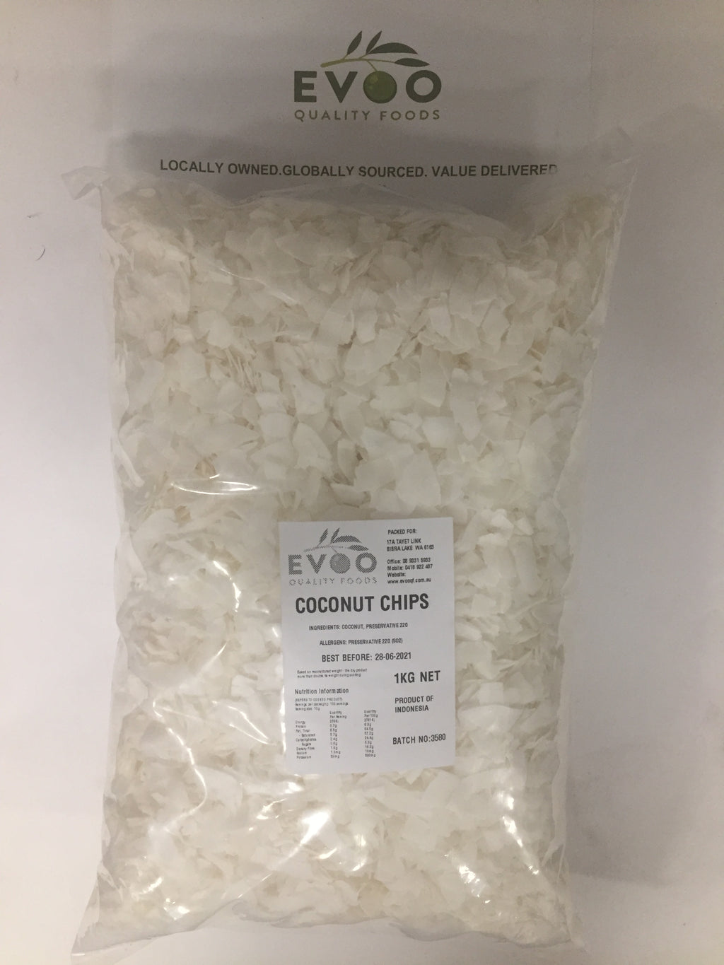 Coconut Chips Shaved/ Flakes 1kg Bag Evoo QF