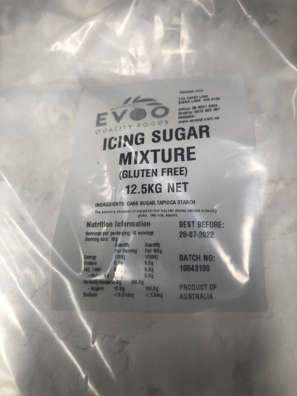 Icing Sugar Mixture Gluten Free 12.5kg Bag Evoo QF