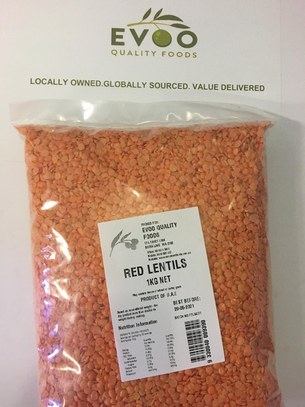 Red Split Peas/Lentils 1kg Packet Evoo QF