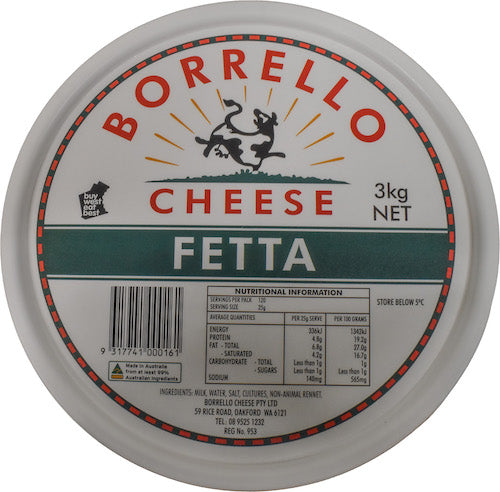 Feta Cheese 3kg Tub Borrello