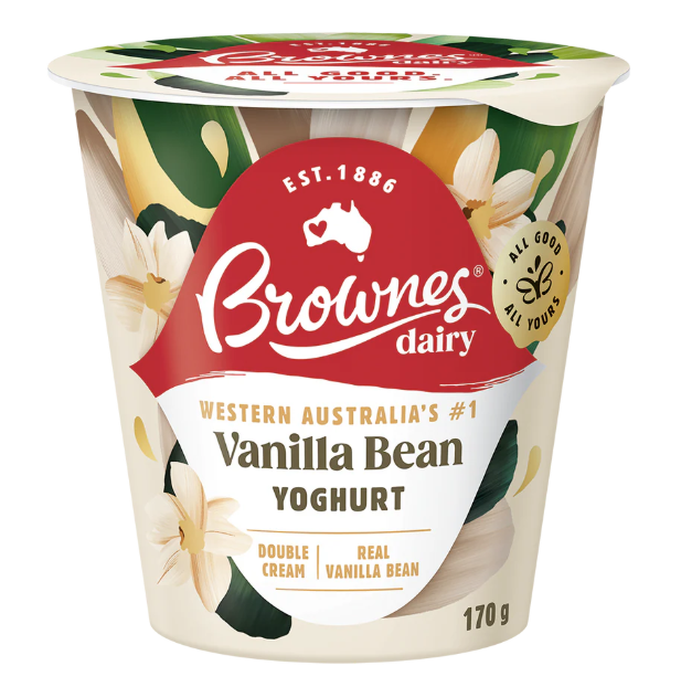 Vanilla Bean Yoghurt 10 x 170gm CARTON Brownes (Pre Order 3 days)