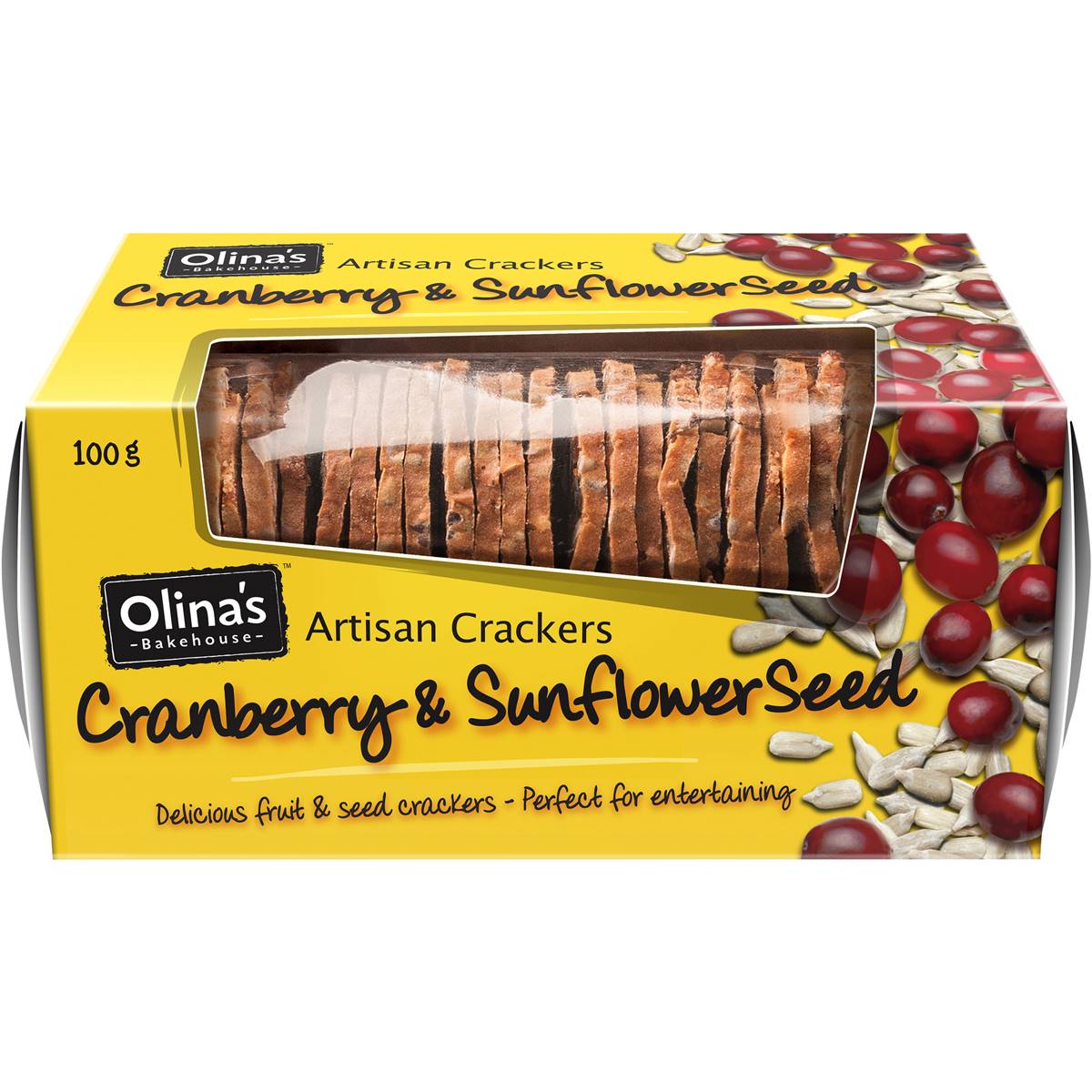 Cranberry & Sunflower Seed Artisan Crackers 100gm Olinas