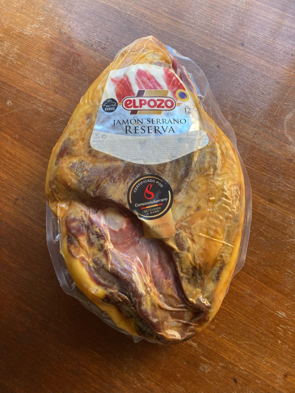 Jamon Serrano Reserva 12mth Aged RW Priced per kg, approx 5.5kg Elpozo (Pre order 2 days)