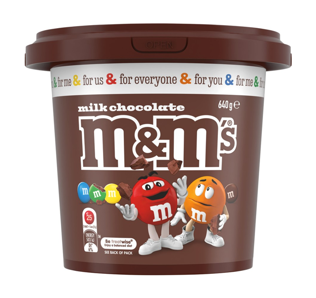 M&M's Milk Chocolate Bucket 640g x 6 CARTON ONLY Mars