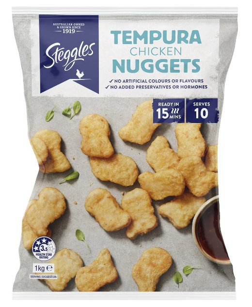 Chicken Nuggets Tempura 6 x 1kg Carton Frozen Steggles