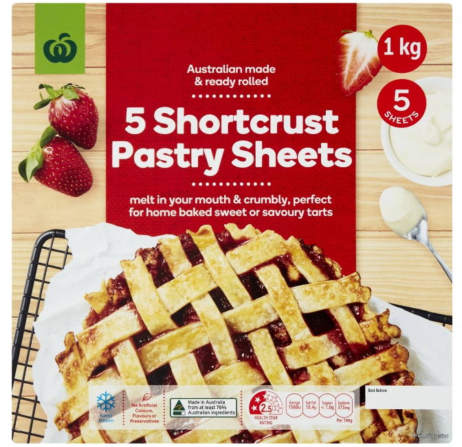 Pastry Shortcrust (5 Sheets) 1kg Packet Frozen WW
