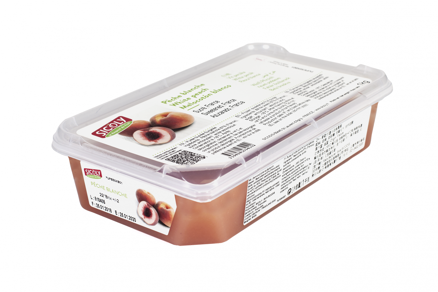 White Peach Puree Unsweetened 1kg Frozen Tub (Pre Order 2 days) Sicoly