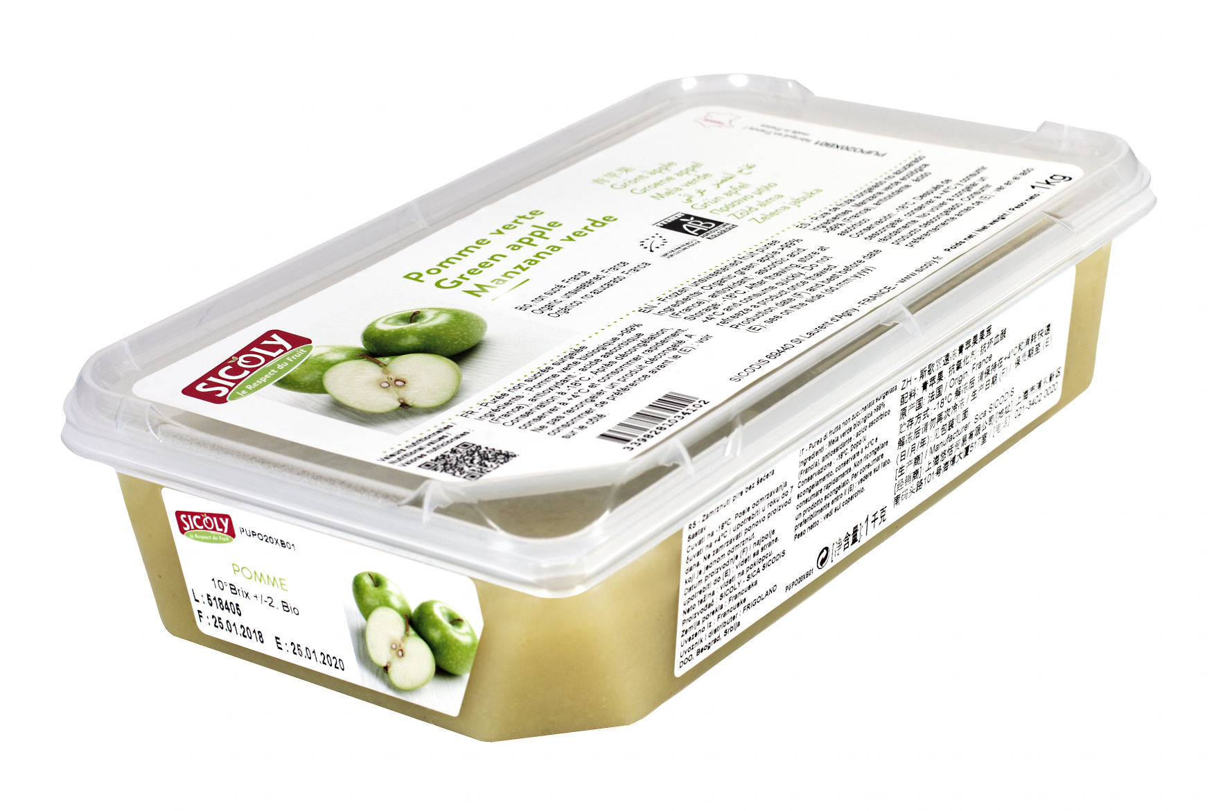 Green Apple Puree Unsweetened 1kg Frozen Tub Sicoly