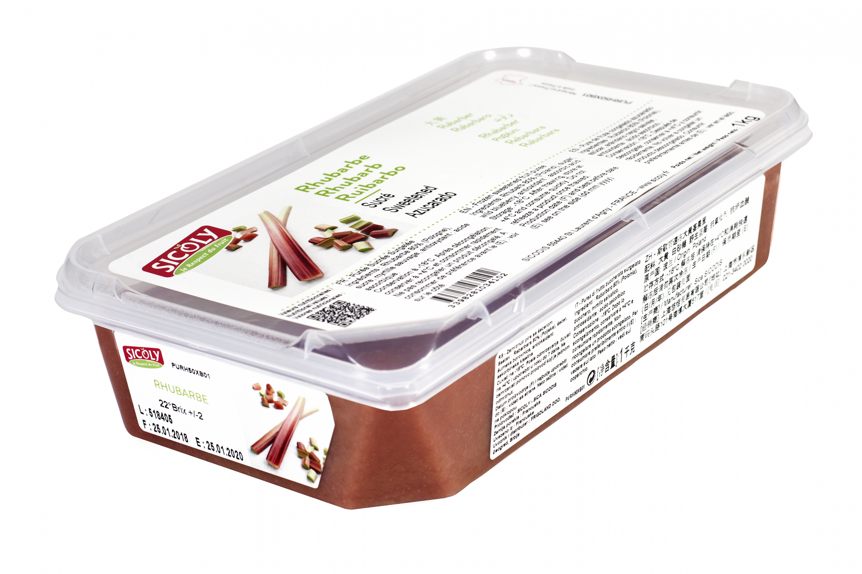 Rhubarb Puree Unsweetened 1kg Frozen Tub Sicoly