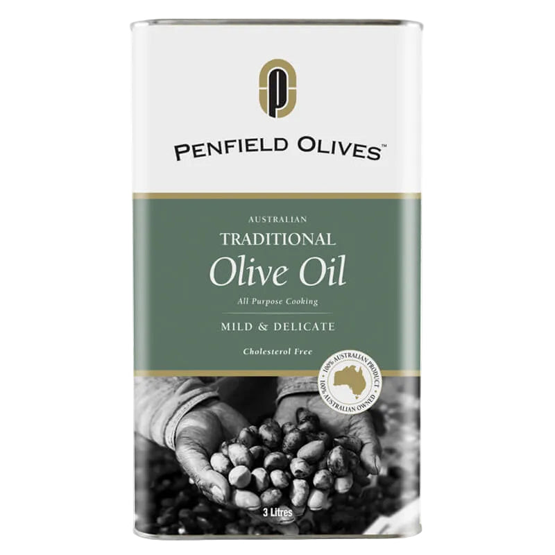 Can of Penfield Olives Australian Traditional Olive Oil on a white background
