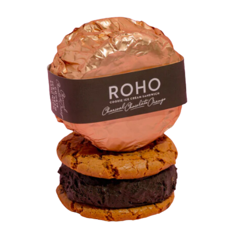 Charcoal Chocolate Orange GF & DF Icecream Sandwich 175g x 64pcs Carton Frozen Roho (Pre order 5 days)