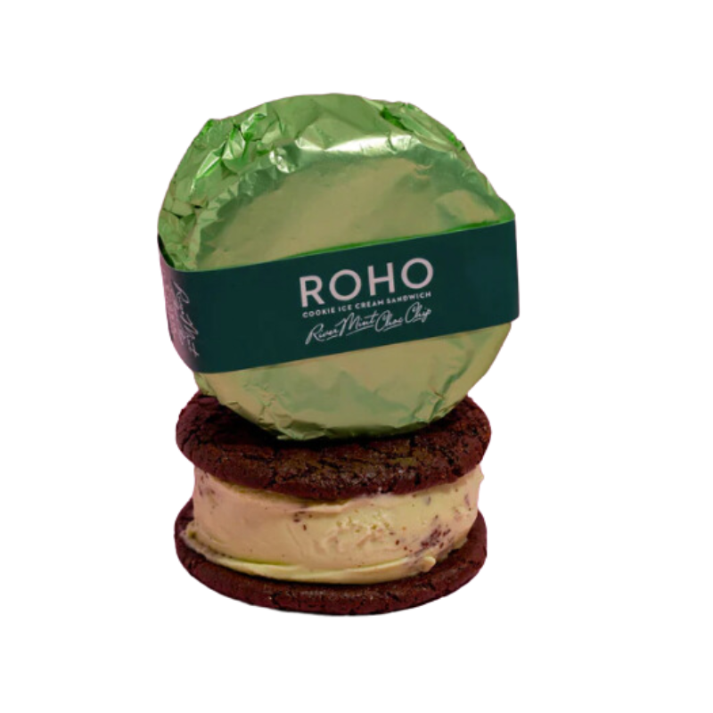 River Mint Choc Chip GF & DF Icecream Sandwich 175g x 64pcs Carton Frozen Roho (Pre order 5 days)