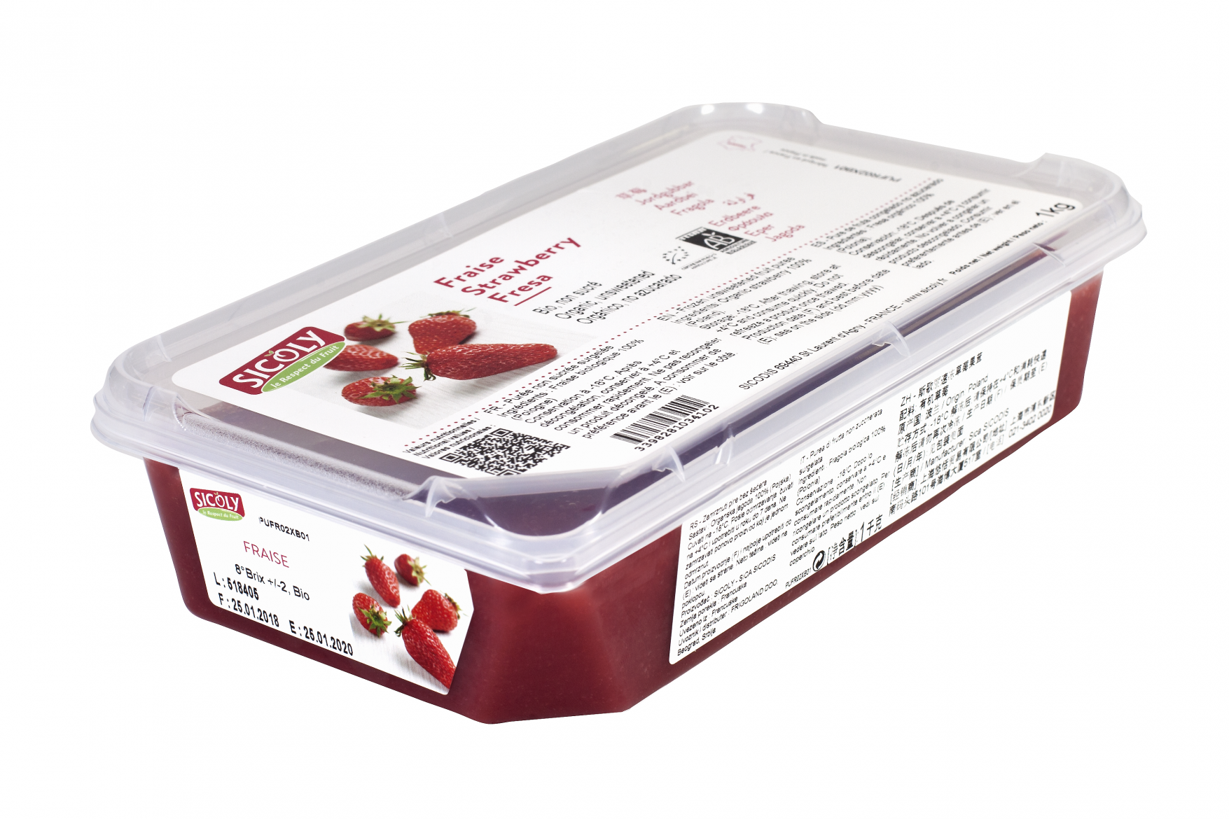 Strawberry Puree Sweetened 1kg Frozen Tub Sicoly