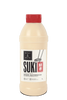 Bottle of Suki umami mayonnaise with a red cap on a green background