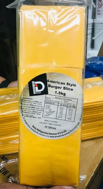 American Style Burger Cheese Slices 72's 8 x 1.5kg CARTON ONLY Di Rossi