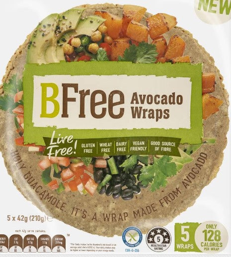 Avocado Wraps GF & Vegan (5 x 42g) 210g Packet Frozen BFree