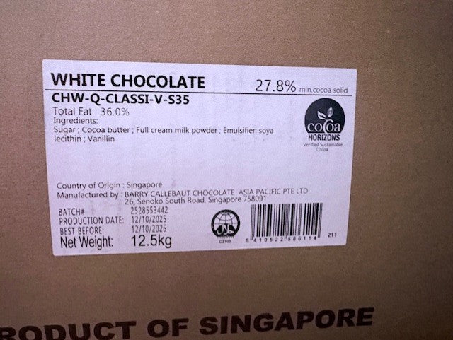 White Chocolate Callets 27.8% 12.5kg Carton Van Houten