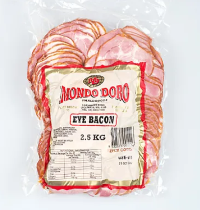 Eye Bacon Sliced 2.5kg Mondo Doro