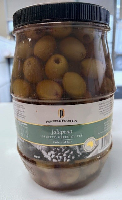 Green Olives Stuffed w/ Jalapeno 2kg Tub Penfield Olives