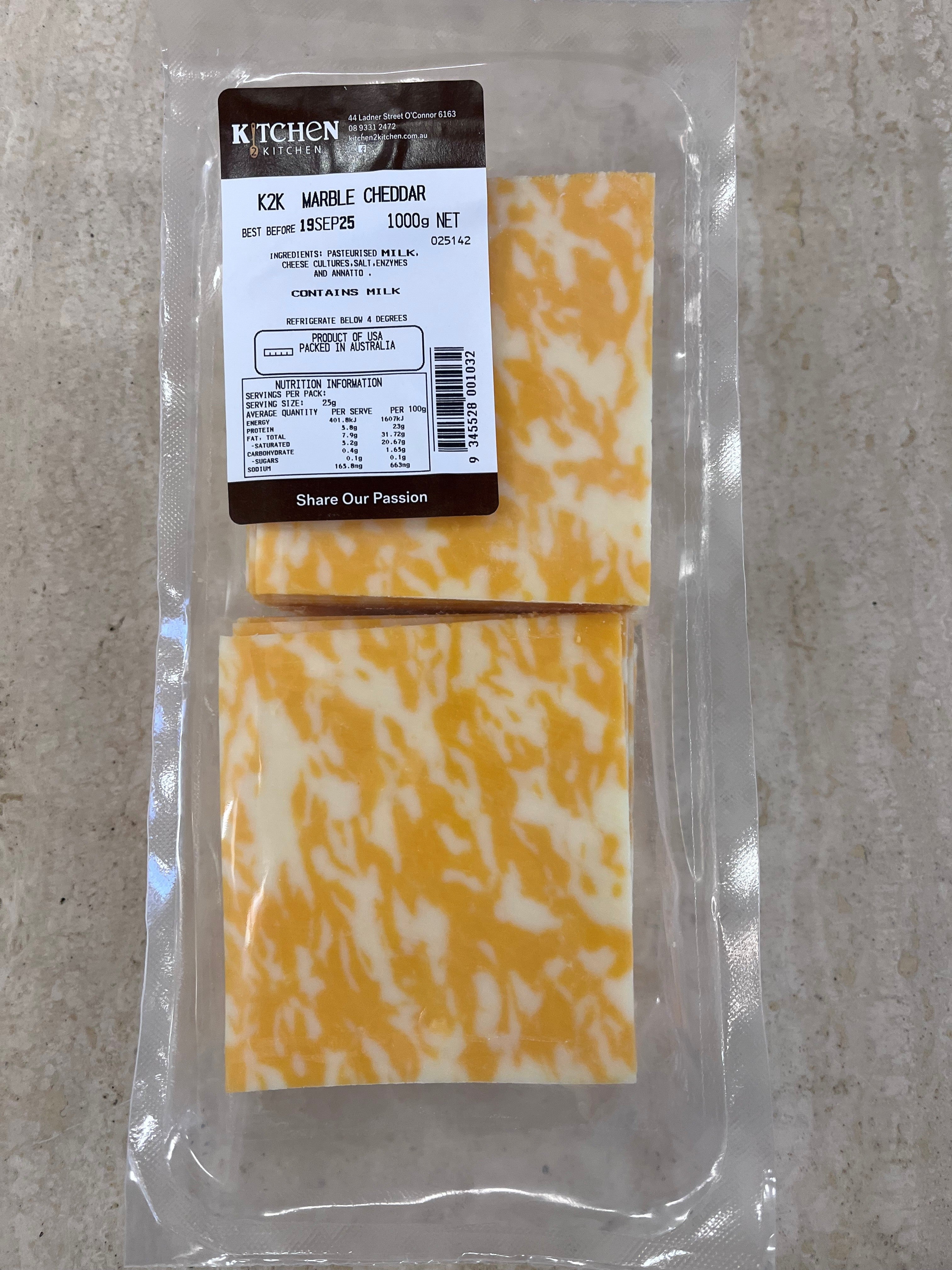 Marble Cheddar Sliced 1kg Packet K2K
