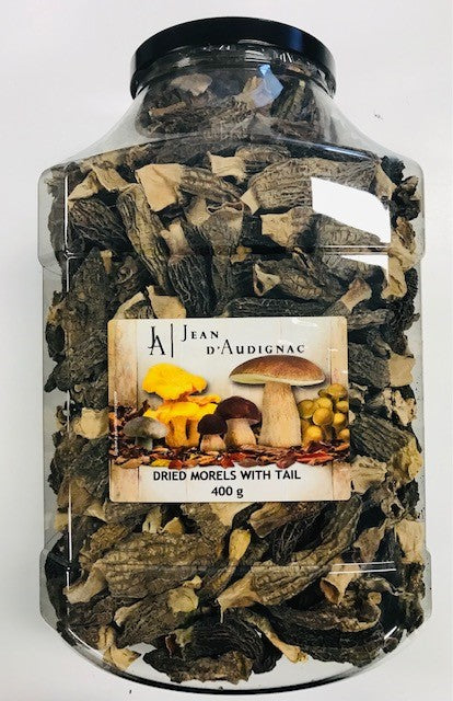 Dried Morels (Mushrooms) with Tails 400g Tub Jean D'Audignac (pre order 4/6 days)