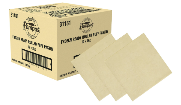 Puff Pastry Sheets 12 x 1kg CARTON ONLY Frozen Pampas