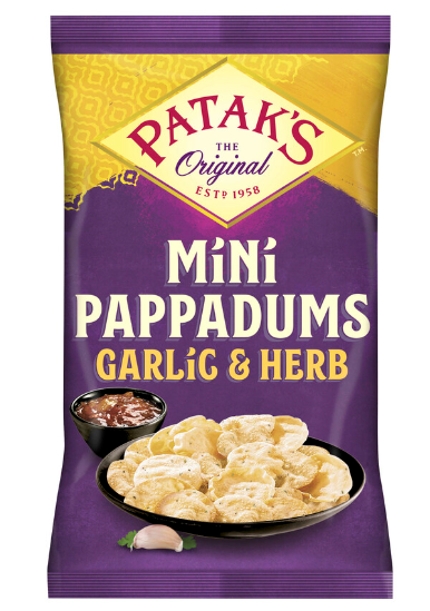 Pappadums Mini Garlic and Herb 75gm Packet Patak
