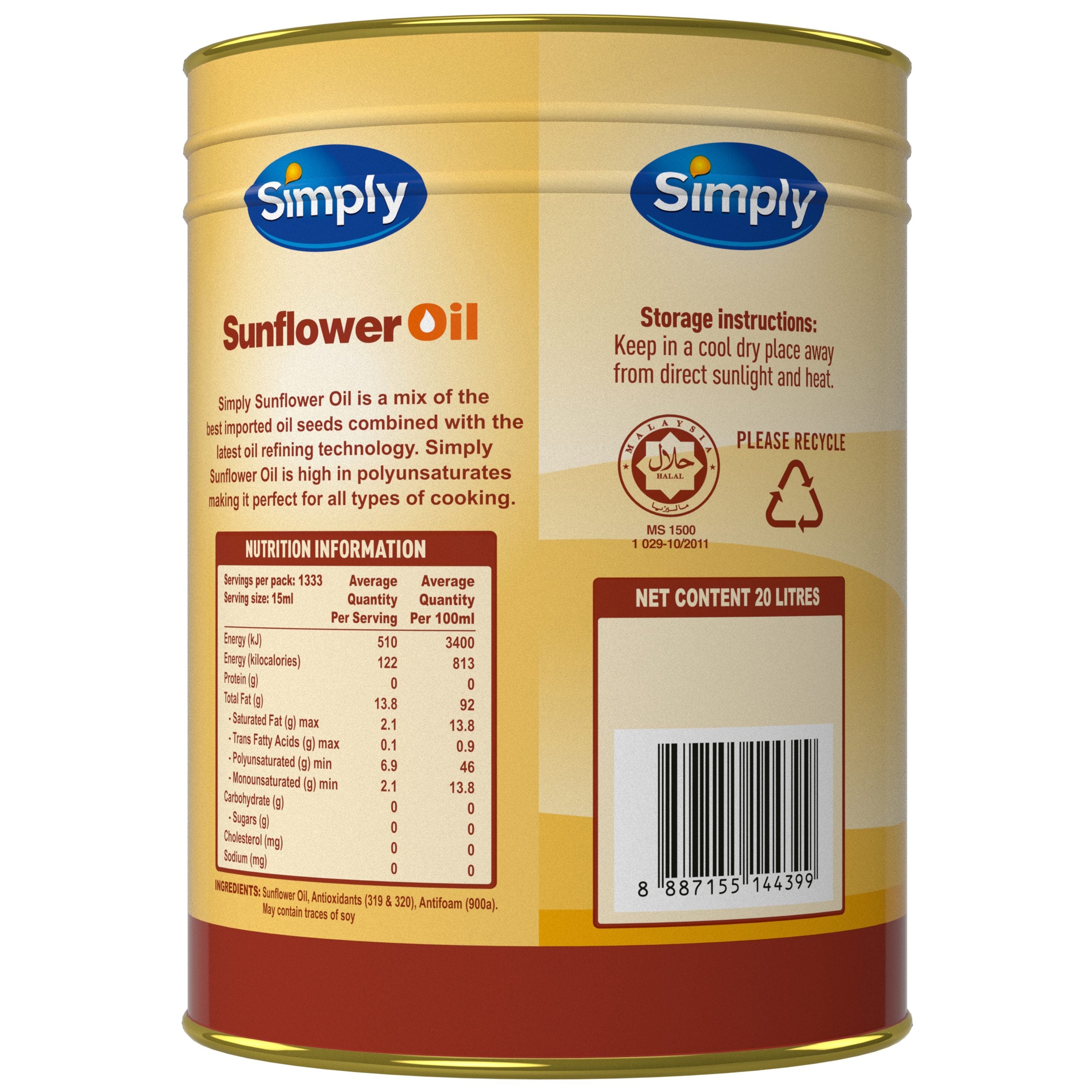 Sunflower Oil 20lt Bung Drum Simply