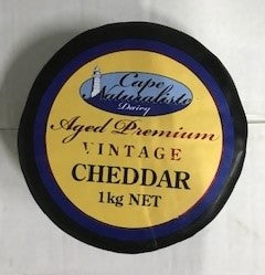 Vintage Cheddar Aged Premium Wheel (Black Waxed) 1kg Cape Naturaliste