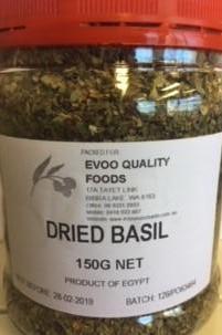 Basil Leaves Dried 150g Tubs Evoo QF