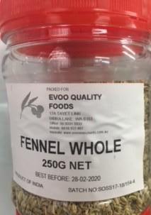 Fennel Seeds Whole 250g Tub Evoo QF