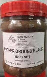 Black Pepper Ground 500g Tub Evoo QF