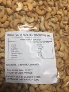 Cashew Roasted & Unsalted 5kg Evoo QF
