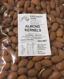 Almonds Whole Skin On 1kg Bag Evoo QF