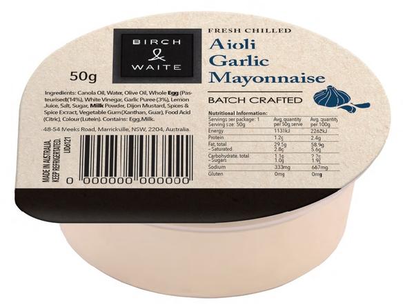 Mayonnaise Garlic Aioli Portion Control 150 x 40ml Birch & Waite