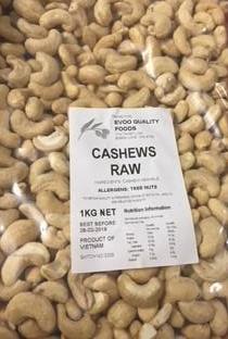 Cashew Nuts Raw Whole 1kg Bag Evoo QF