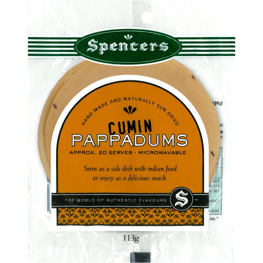 Cumin Pappadums 113g Packet Spencers