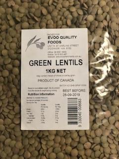 Green Lentils 1kg Bag Evoo QF
