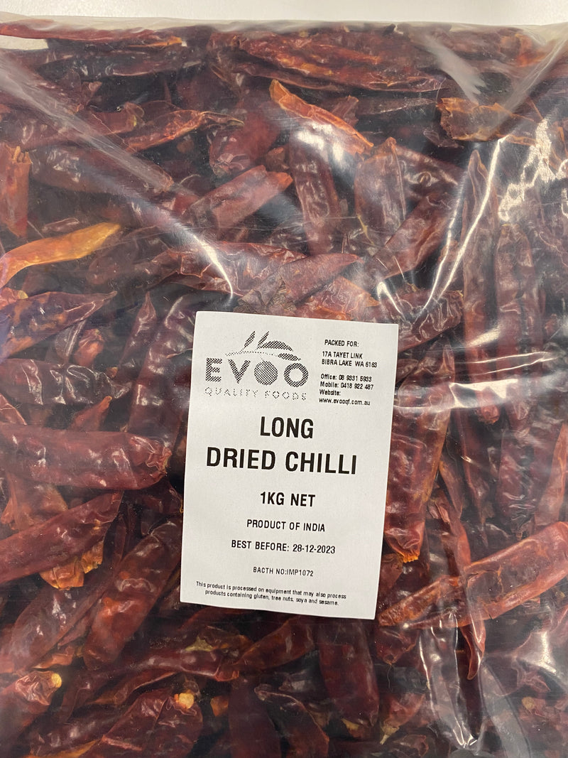 Dried Long Red Chillies 1kg Evoo QF