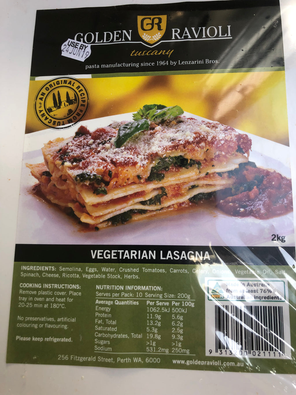 Vegetarian Lasagne 2kg - Golden Ravioli