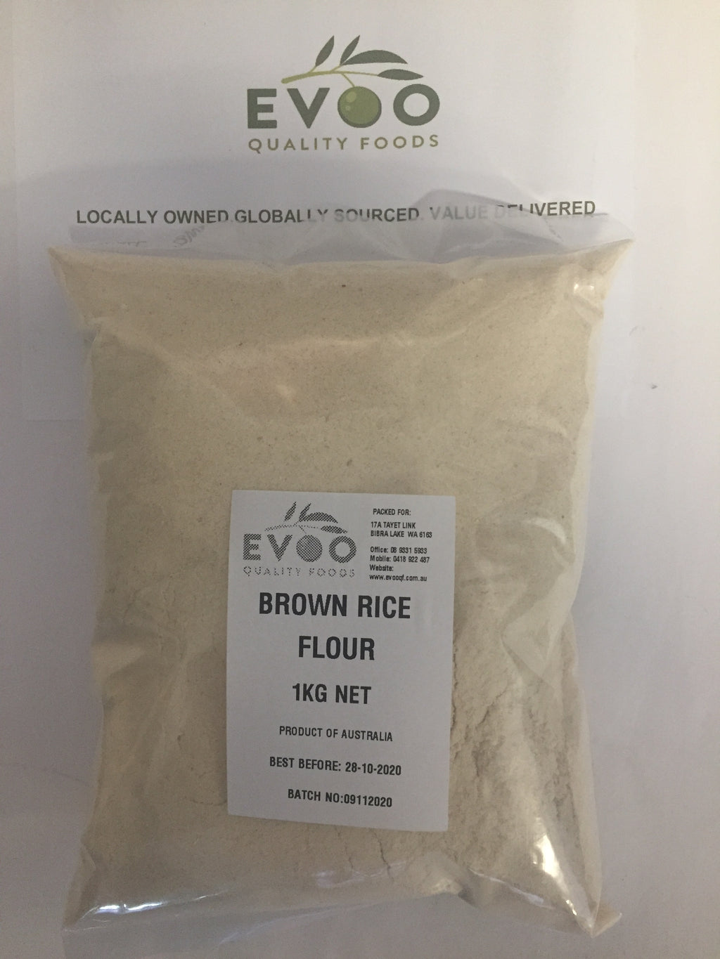 Brown Rice Flour 1kg bag Evoo QF(5 Day Pre Order)