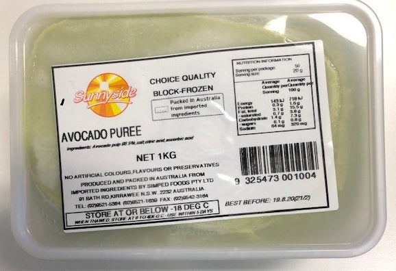 Avocado Puree Block Frozen 1kg Simped
