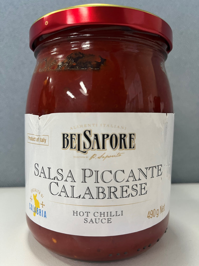 Hot Chilli Sauce Calabrian 490g Glass Jar Bel Sapore Product of Italy