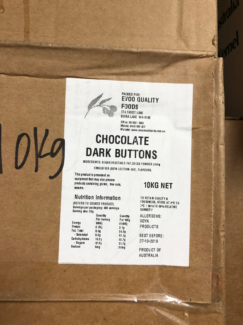 Dark Chocolate Buttons 10kg Box (Pre Order)