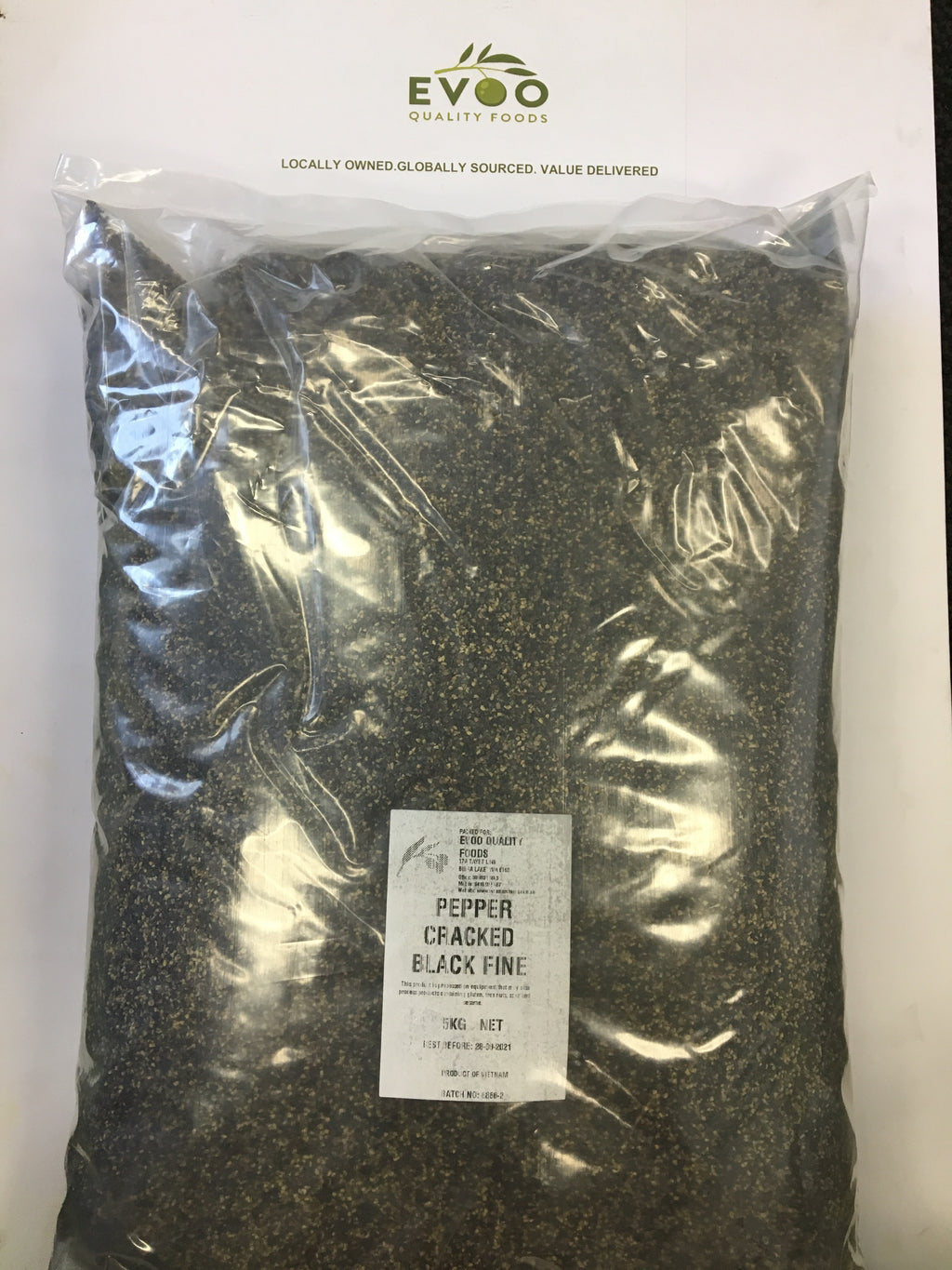 Cracked Black Pepper (Fine) 5kg Bag Evoo QF