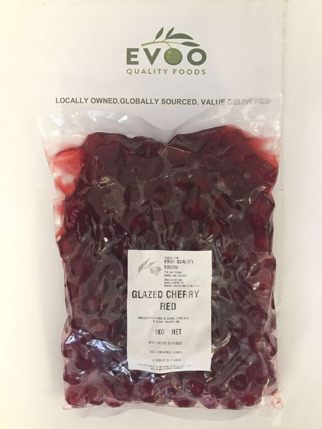 Red Cherries Glace (Glazed) 1kg Bag Evoo QF